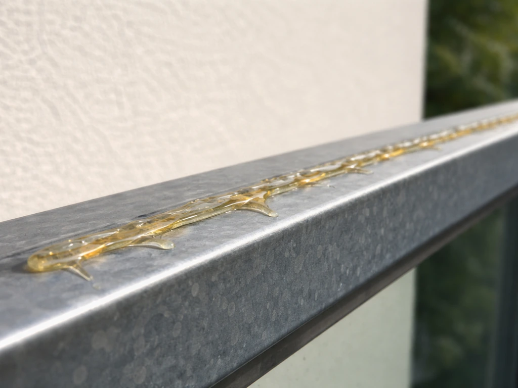 Bird repellent gel being applied along a hard metal ledge where birds typically perch
