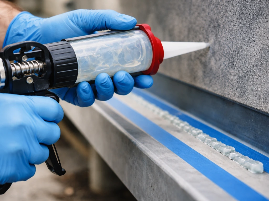Close-up of hands loading a caulk gun and starting a continuous gel bead on a prepared surface