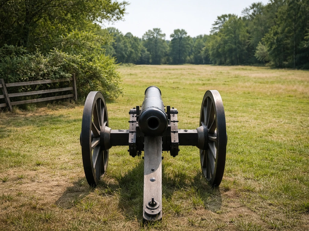Outdoor cannon aimed so the open barrel faces an open protected area, not a wall or dense plants.