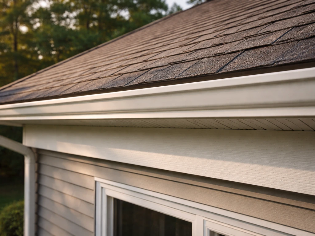 Minimal view of a house roof edge, eaves, and gutter line highlighting typical bird landing zones.